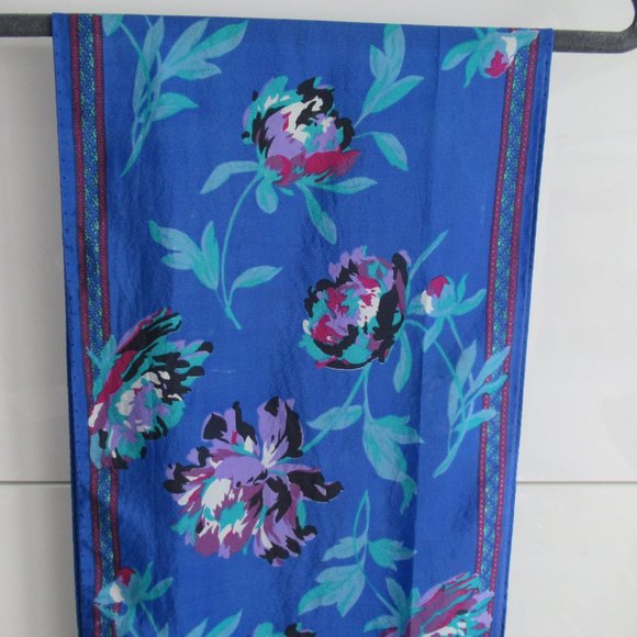 Rectangular Floral Pattern Scarf 10" x 52" Made in Italy, Blue, Purple, Black - Picture 4 of 8
